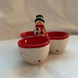 Snowman Candy or Dip/snack Dish with 3 mini bowls